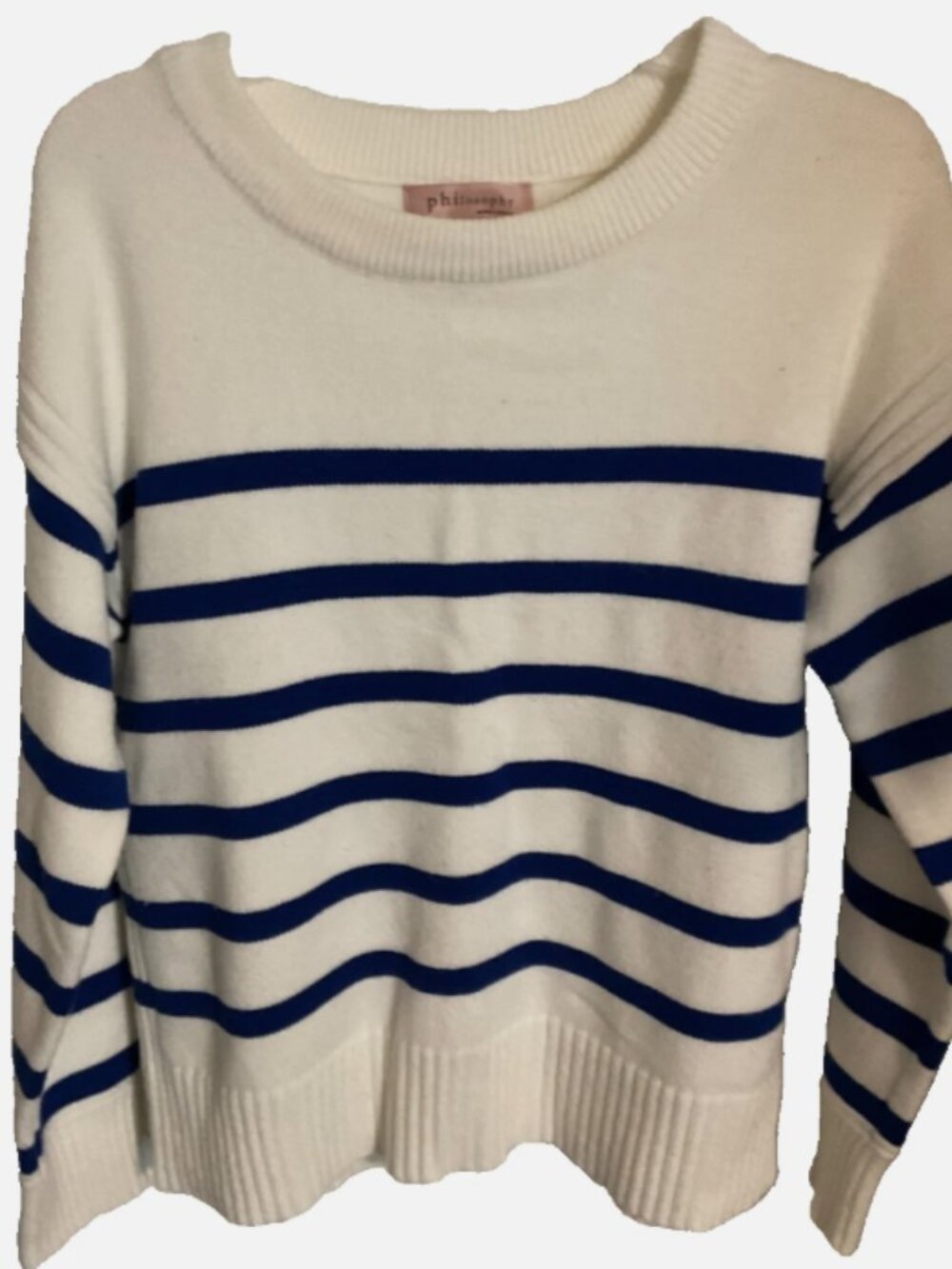 Philosophy White & Blue Striped Sweater Pullover Crewneck Women's Size Large